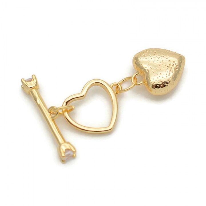Brass Togle clasp Heart 11mm, 18K gold plated