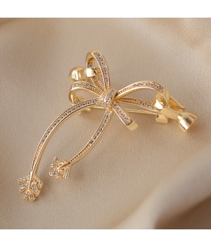Bow clasp-brooch with zircons for necklace, 14K gold plated