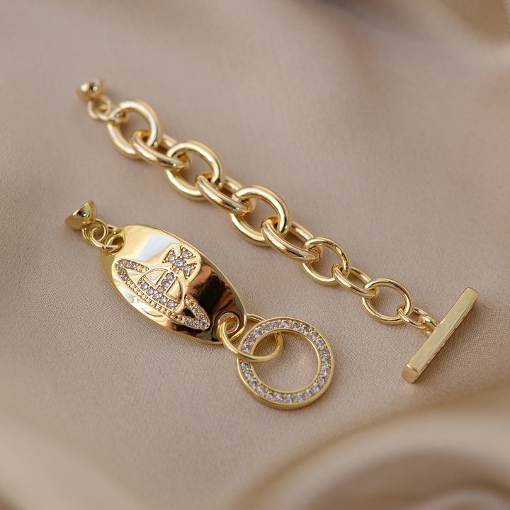 Vivienne W. style necklace or bracelet set, 18K gold plated
