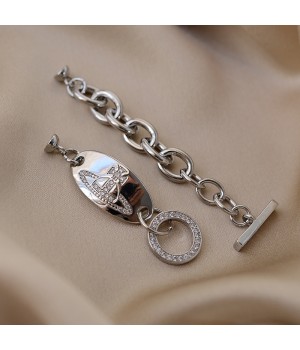 Vivienne W. style necklace or bracelet set, platinum plated