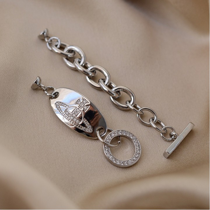 Vivienne W. style necklace or bracelet set, platinum plated