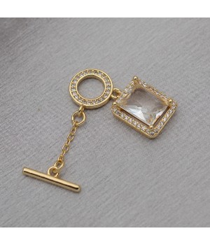 Brass Togle clasp with rectangular charm, 18K gold plated