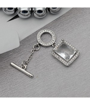 Brass Togle clasp with rectangular charm, platinum plated