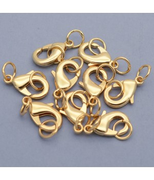 18K Gold Plated Brass Lobster Claw Clasps 18mm with 2 jump rings, 10 peaces