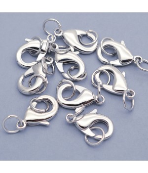 Platinum Plated Brass Lobster Claw Clasps 18mm with 2 jump rings, 10 peaces