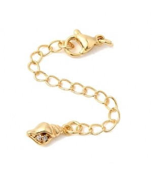 10mm Brass Lobster Claw Clasps with Extension Chain Shell Shape Charm, 18K gold plated