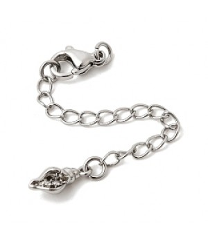 10mm Brass Lobster Claw Clasps with Extension Chain Shell Shape Charm, platinum plated