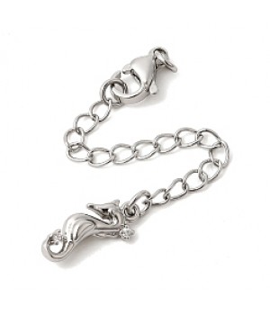 10mm Brass Lobster Claw Clasps with Extension Chain Sea Horse Charm, platinum plated
