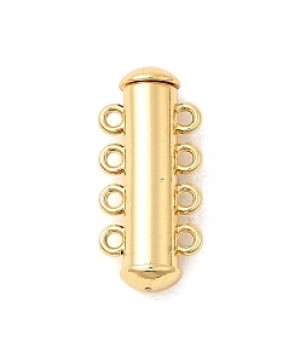 18K Gold Plated Brass Tube Slide 4-strand Lock Clasp, 1 piece