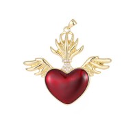 Colgante Corazón de Ángel 47mm con esmalte rojo, baño de oro de 18K