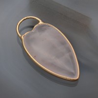 Подвеска Сердце 34х16мм с нат.камнем Розовый кварц, позолота 18К