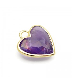 Colgante Corazón 23x121mm con Amatista, baño de oro de 18K