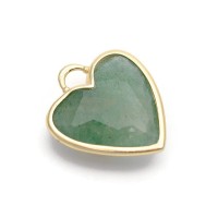 Heart Brass Pendant Natural Aventurine 23x21mm, 18K gold plated