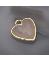 Подвеска Сердце 23х21мм с нат.камнем Розовый кварц, позолота 18К