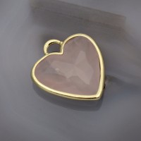 Heart Brass Pendant Natural Rose Quartz 23x21mm, 18K gold plated