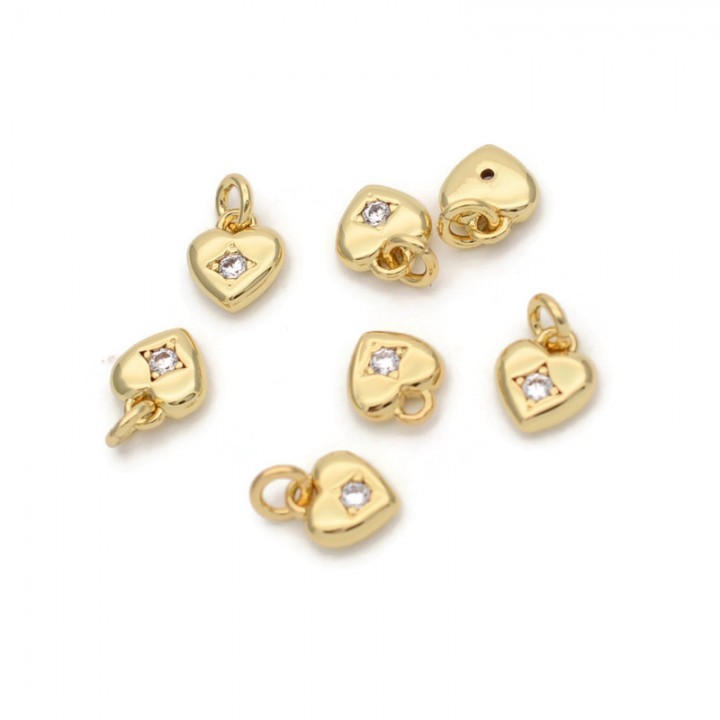 Подвеска Сердечко мини 7.5мм с фианитом, позолота 18К