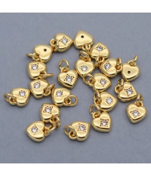 7.5mm 18K Gold Plated Mini Heart Pendant, 20 pieces