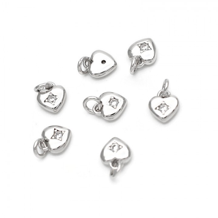 Подвеска Сердечко мини 7.5мм с фианитом, цвет платина