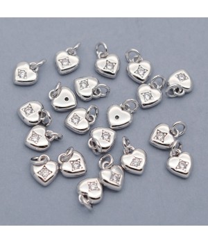 7.5mm Platinum Plated Mini Heart Pendant, 20 pieces
