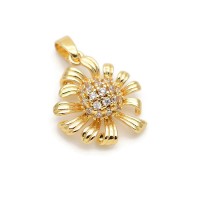 18K Gold Plated CZ Brass Chamomile pendant, 1 piece