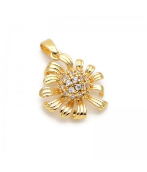18K Gold Plated CZ Brass Chamomile pendant, 1 piece