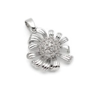 Platinum Plated CZ Brass Chamomile pendant, 1 piece