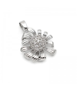 Platinum Plated CZ Brass Chamomile pendant, 1 piece