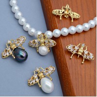 18K Gold Plated CZ Brass Bee pendant, 1 piece