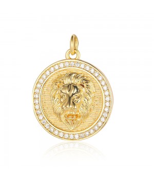 Lion charm pendant 22mm, 18K gold plated