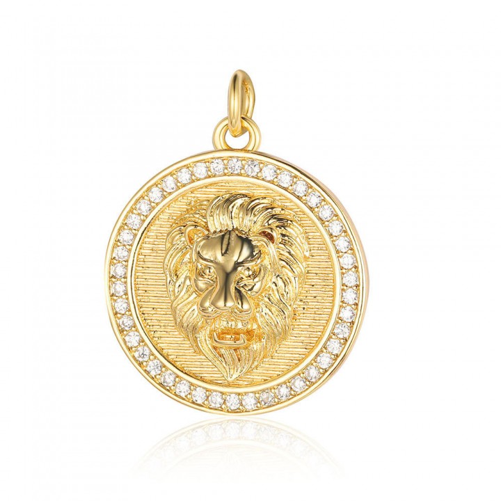 Lion charm pendant 22mm, 18K gold plated