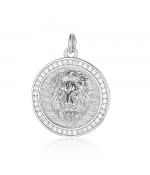 Lion charm pendant 22mm, platinum plated