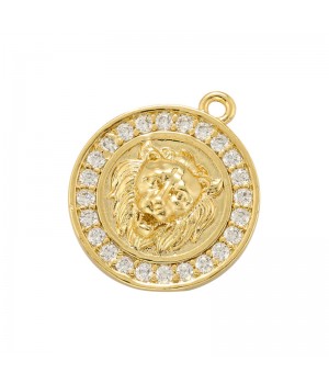 Lion charm pendant 16mm, 18K gold plated