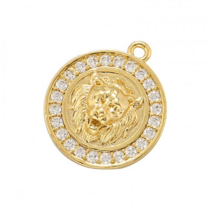 Lion charm pendant 16mm, 18K gold plated