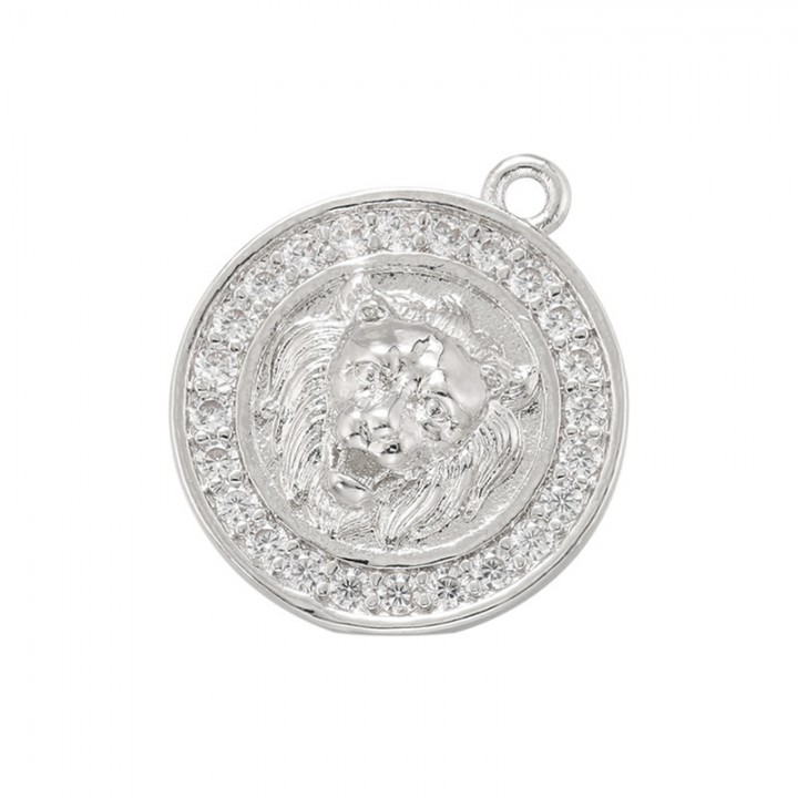 Lion charm pendant 16mm, platinum plated