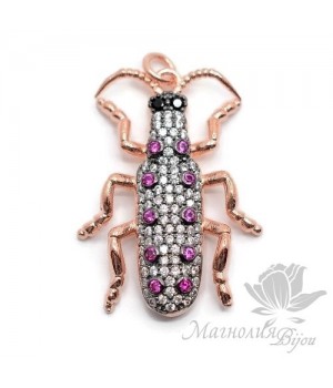 Подвеска "Cucaracha" жук с цветными фианитами, цвет розовое золото