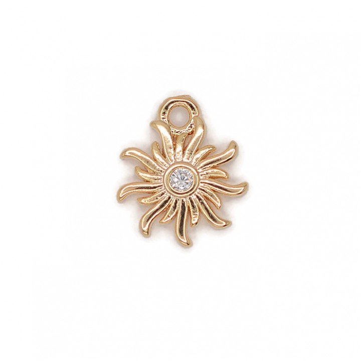 Sun charm with cubic zirkonia 18K gold plated brass, 1 pcs
