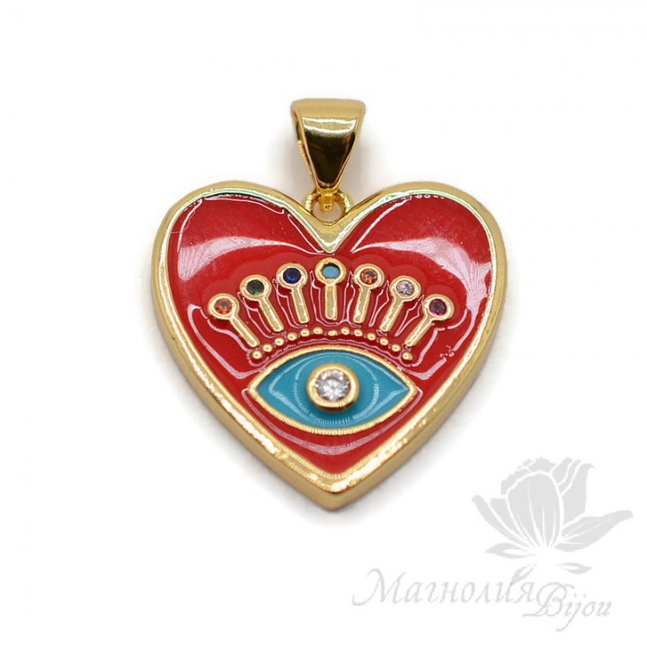 Heart pendant red enamel, 18 carat gold plated