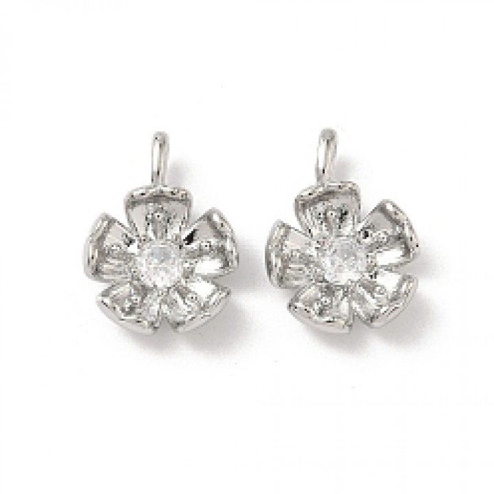 Подвеска Сакура Цветок 13х17.5мм фианит, родиевое покрытие