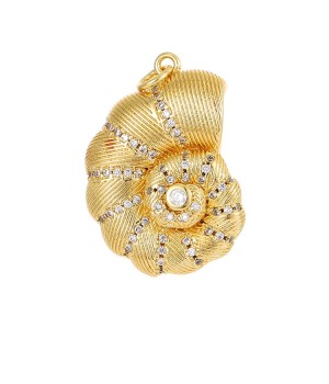 Brass micro pave Ammonite Shell charm pendant, 18K gold plated