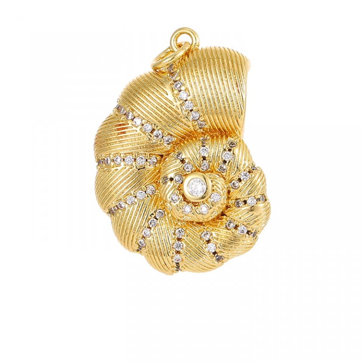Brass micro pave Ammonite Shell charm pendant, 18K gold plated