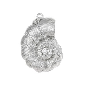 Brass micro pave Ammonite Shell charm pendant, platinum plated