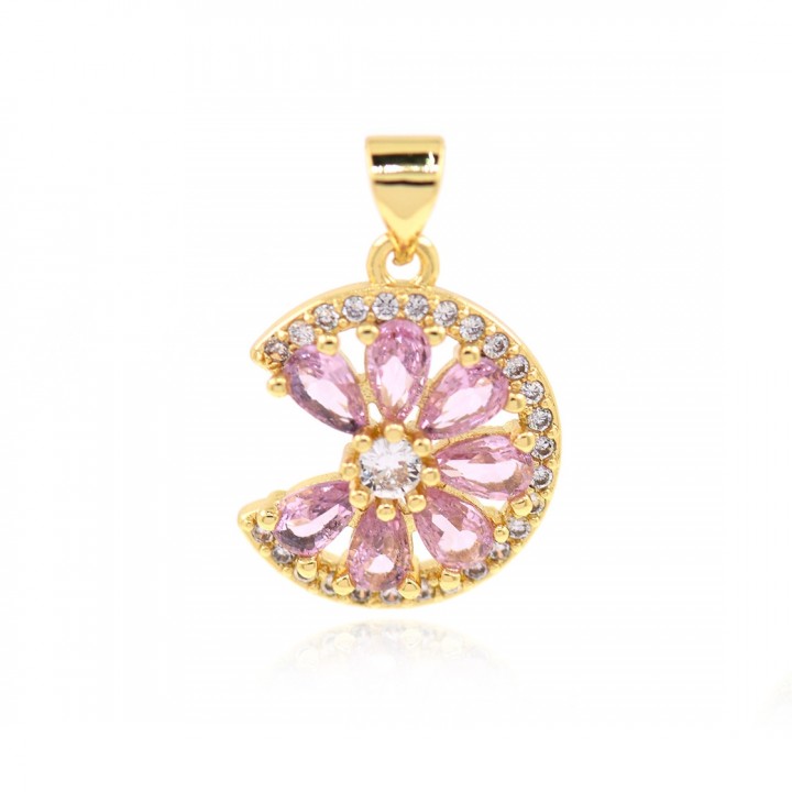 Colgante Limón circonita rosa, baño de oro 18K