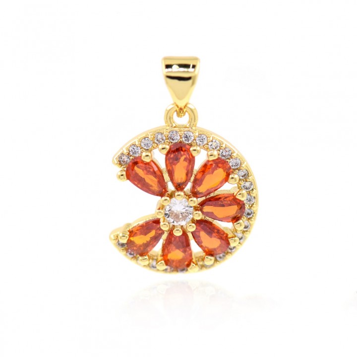 CZ Brass Pendant Lemon Red color 18k gold plated