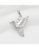 CZ Brass Bird Charm Pendant with bail plainum plated, 1 piece