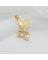 CZ Brass Hummingbird Charm Pendant with bail 18k gold plated, 1 piece