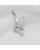 CZ Brass Hummingbird Charm Pendant with bail platinum plated, 1 piece