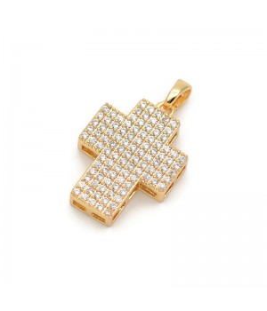 Cruz 26mm con circonitas, baño de oro de 18K