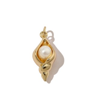 Shell pendant charm with cristal pearl, 14K gold plated
