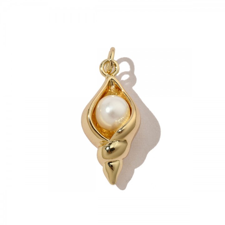 Shell pendant charm with cristal pearl, 14K gold plated