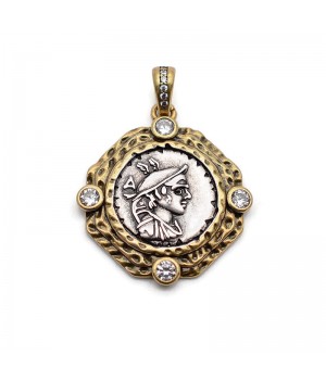 Micro Pave CZ Antique Coin Pendant 25:33mm